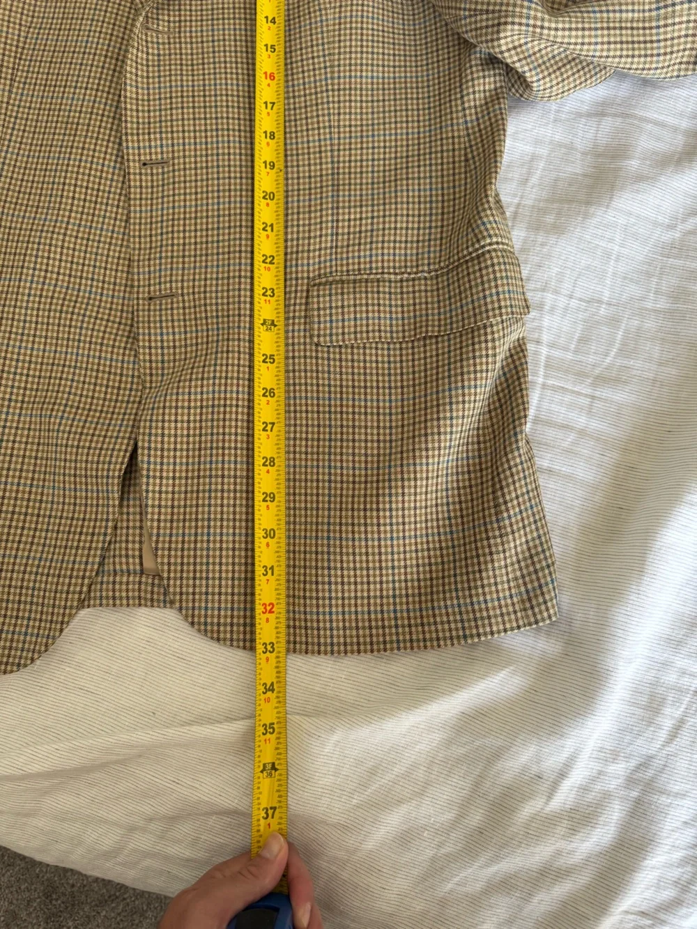 Hickey Freeman Tan & Cream Glen Plaid Sport Coat 44R